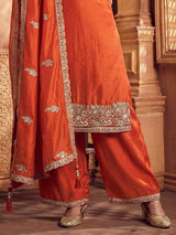 Rust orange silk pakistani palazzo suit with dupatta