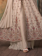 Pastel beige chiffon georgette anarkali palazzo suit