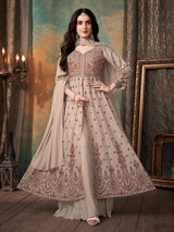 Pastel beige chiffon georgette anarkali palazzo suit