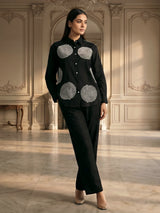 Black cotton casual wear co ord set with thread detailing