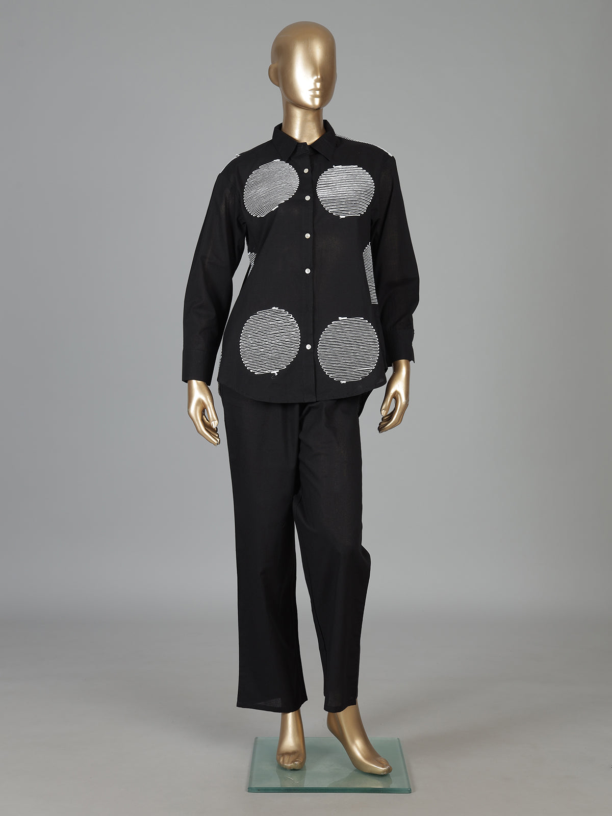 Black cotton casual wear co ord set with thread detailing