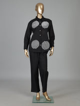 Black cotton casual wear co ord set with thread detailing