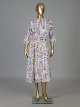 Off white cotton printed kurti featuring stand collar