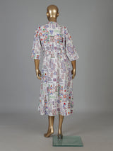 Off white cotton printed kurti featuring stand collar