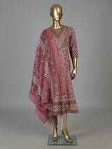 Off white printed cotton kurti set with printed dupatta