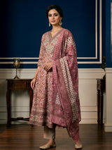 Off white printed cotton kurti set with printed dupatta
