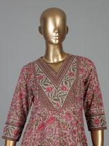 Off white printed cotton kurti set with printed dupatta