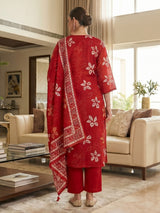 Red festive wear cotton printed kurti set