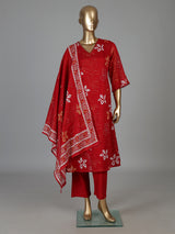 Red festive wear cotton printed kurti set