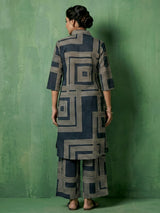 Black printed cotton kurti set for casual