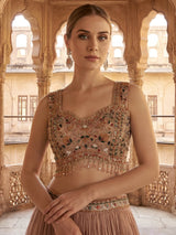 Onion pink party wear lehenga choli with ruffle dupatta