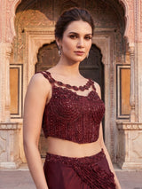 Wine chiffon georgette ready to wear saree with designer embellishments