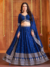 Royal blue silk embroidered lehenga choli for wedding
