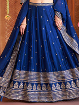 Royal blue silk embroidered lehenga choli for wedding