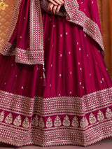 Maroon silk embroidered lehenga choli with dupatta set