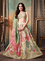 Cream soft silk floral embellished lehenga choli set