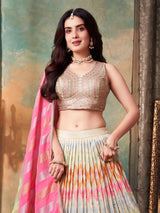 Cream soft silk designer lehenga choli with dupatta