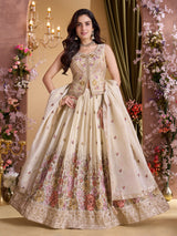 Cream silk heavy embellished lehenga choli with dupatta