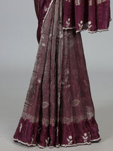 Wine dola silk elegant festive designer saree