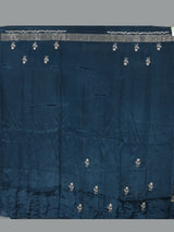Peacock blue dola silk festive embroidered silk saree
