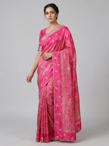 Rani pink dola silk festive floral saree