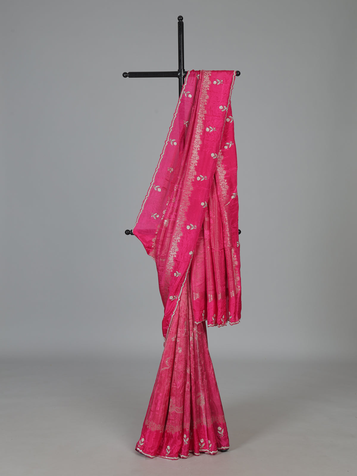 Rani pink dola silk festive floral saree