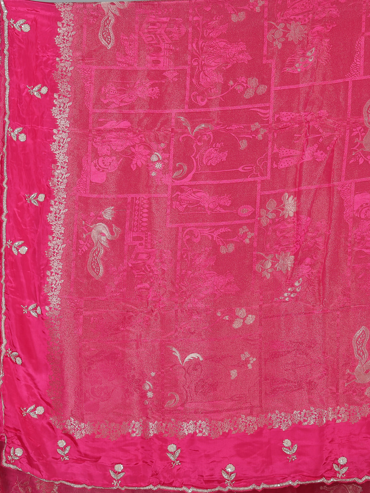 Rani pink dola silk festive floral saree