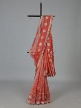Orange dola silk embellished bridal festive saree