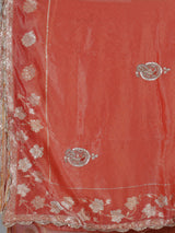 Orange dola silk embellished bridal festive saree
