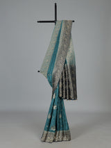Teal blue floral bird border festive saree