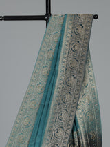 Teal blue floral bird border festive saree