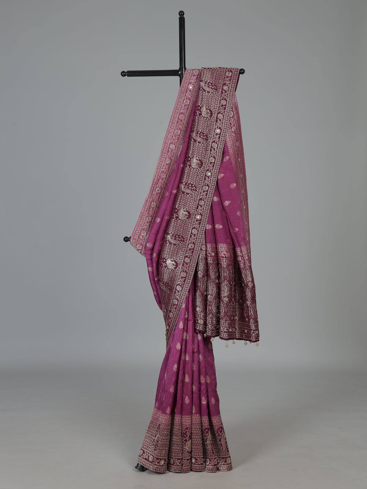 Wine dola silk heritage border festive saree elegance
