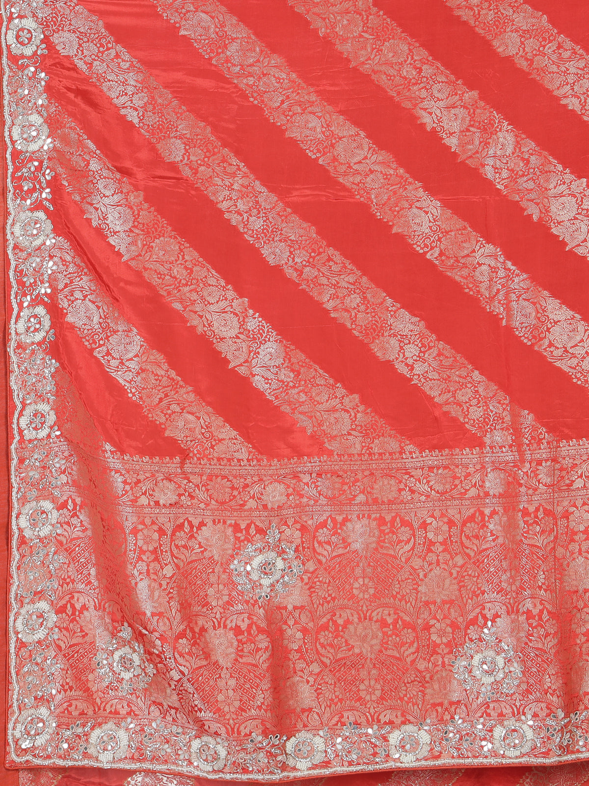 Royal orange dola silk leheriya zari wedding saree