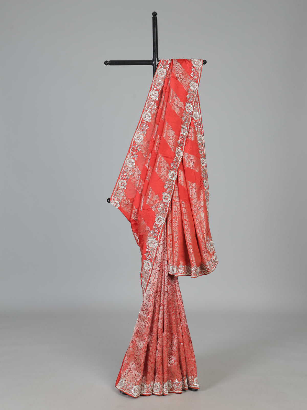 Royal orange dola silk leheriya zari wedding saree
