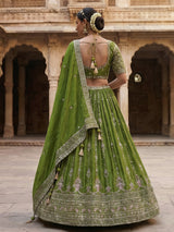 Lime green lehenga choli with silver scallops