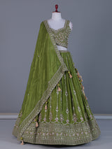 Lime green lehenga choli with silver scallops