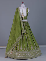 Lime green lehenga choli with silver scallops