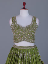 Lime green lehenga choli with silver scallops