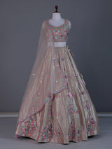 Beige mirror lehenga with pastel dupatta