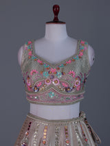 Beige mirror lehenga with pastel dupatta