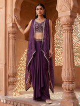 Regal deep purple drape indowestern suit ensemble