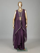 Regal deep purple drape indowestern suit ensemble