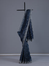Majestic navy blue festive organza saree