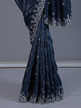 Majestic navy blue festive organza saree