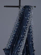 Majestic navy blue festive organza saree