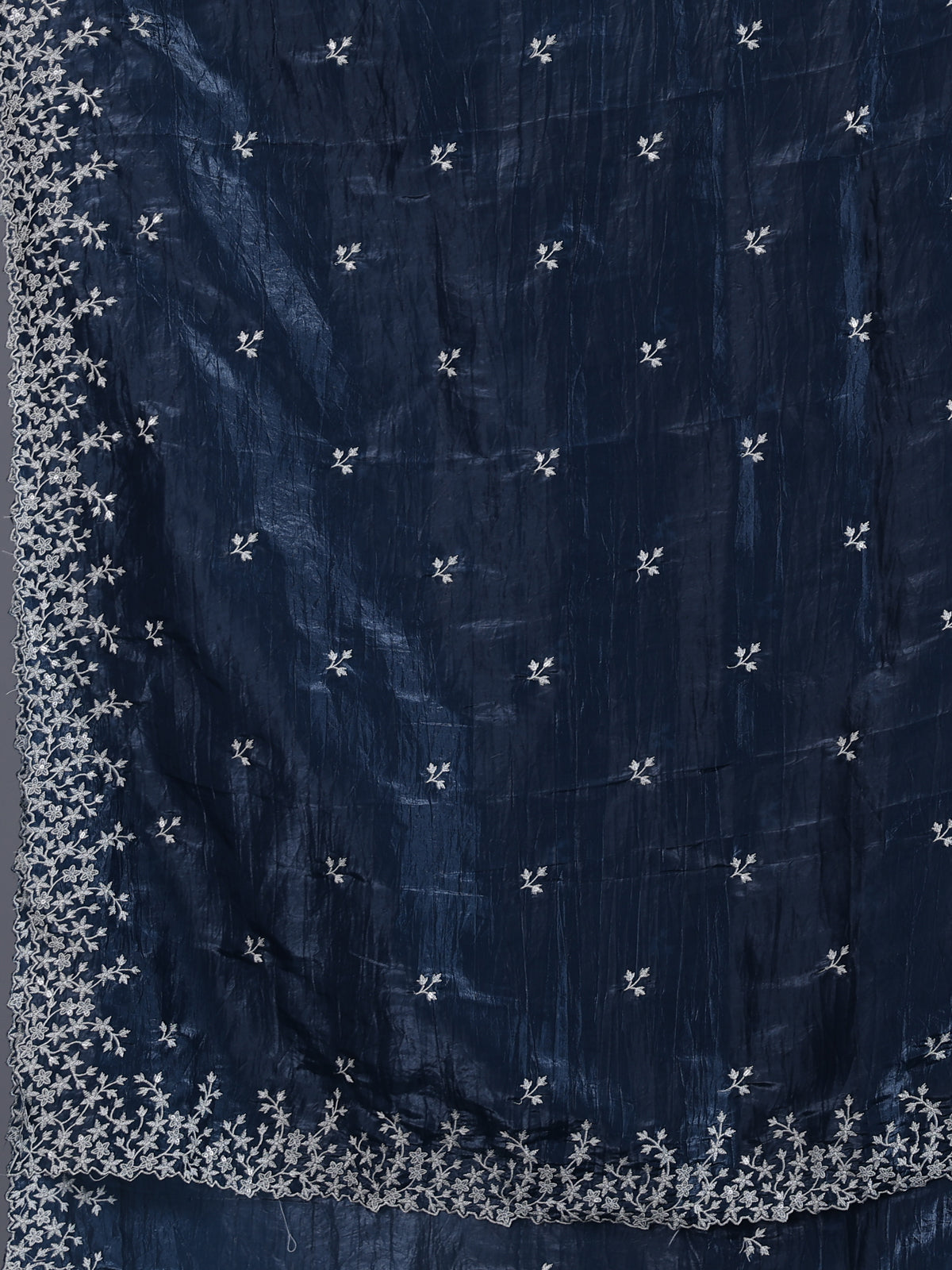 Majestic navy blue festive organza saree