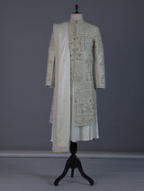 Elegant pista green raw silk full sleeves sherwani