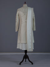 Elegant pista green raw silk full sleeves sherwani