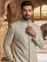 Sophisticated pista green jacquard silk full sleeves sherwani