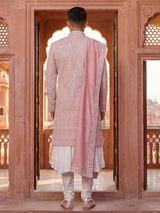 Premium pink silk full sleeves sherwani ensemble